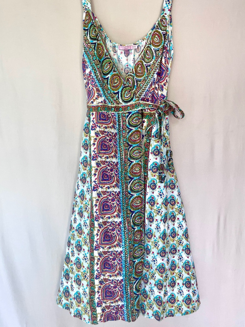 Calypso St. Barth 100% Linen Paisley Wrap Dress Pockets XXS
